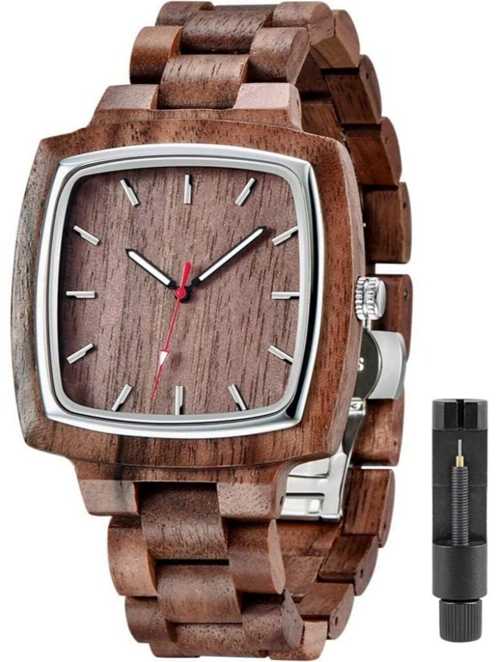 Men's Chocolaty Brown Classic Handmade Square Bamboo Analog Quartz Wooden Watch
